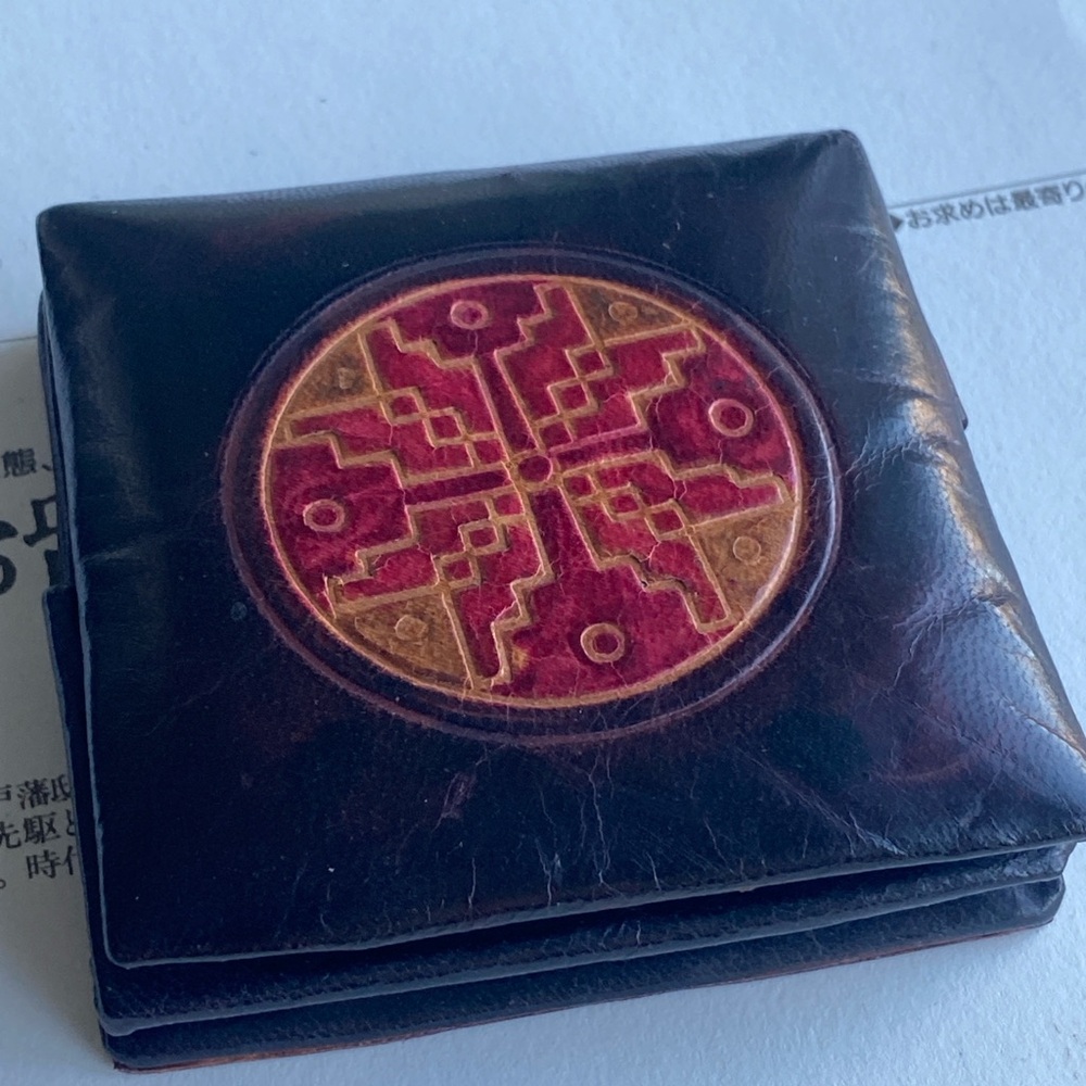 Vintage Japanese Leather Coin Purse – Tribal Mandala Design – TIGON Japan